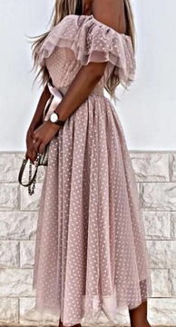 MD zwiewna różowa sukienka hiszpanka pasek S/36