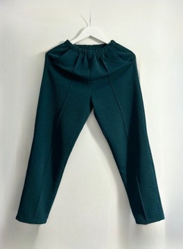 H&M cygaretki zielone butelkowe żakardowe wytłaczane spodnie wysoki stan S