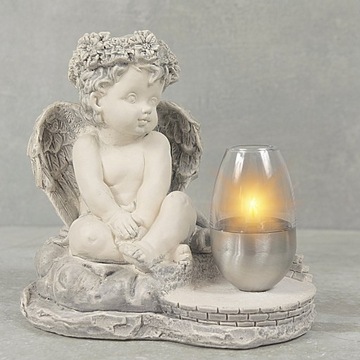 СЕРАЯ ГИПСОВАЯ ФИГУРКА Гробница СОЛНЕЧНАЯ СВЕТОДИОДНАЯ ЛАМПА