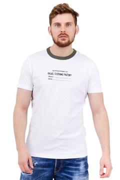 DIESEL Biały t-shirt męski z lamówką khaki r M