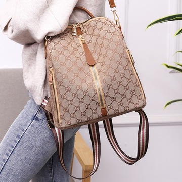 Женский городской рюкзак-сумка 2-в-1 с коричневым элегантным узором