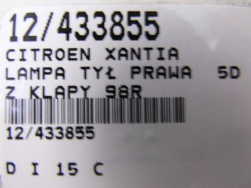 CITROEN XANTIA 98-01 SVĚTLO ZADNÍ PRAVÁ Z KRYT 5D HB. FACELIFT AK-12-433855 VLOŽKA
