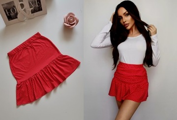 PIĘKNA SPÓDNICZKA MINI na GUMCE w KWIATY z FALBANKĄ na DOLE S/M