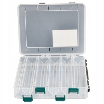 PUDEŁKO WĘDKARSKIE DWUSTRONNE NA RZYNĘTY PIKERY WOBLERY BŁYSTKI 20x17x5CM