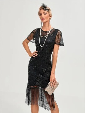 SUKIENKA CEKINOWA ART DECO WIELKI GATSBY LATA 20 RETRO SYLWESTER CZARNA XL