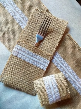 Ящик для столовых приборов и джутовая салфетница, экологически чистое украшение.