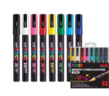 Markery Uni Posca z farbą ZESTAW 8szt. PUDEŁKO