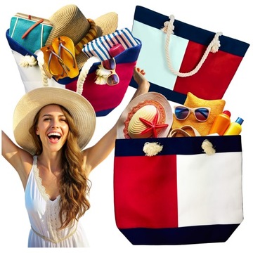 TORBA PLAŻOWA DUŻA ZAPINANA NA ZAMEK TOREBKA SHOPPER Z PODSZEWKĄ PIKNIK XXL