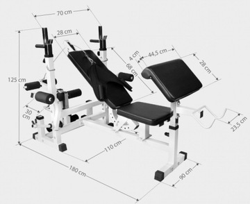 ZESTAW 70 KG ławka 6w1 biała + 2 sztangi WINYLOWE