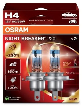 OSRAM NIGHTBREAKER Laser. Żarówki H4 super mocne, białe światło 2szt + 220%