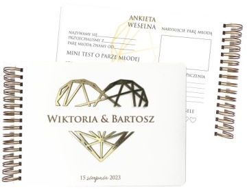 DREWNIANA BIAŁA KSIĘGA GOŚCI NA WESELE ŚLUB Z ANKIETAMI BIAŁE KARTKI SERCE