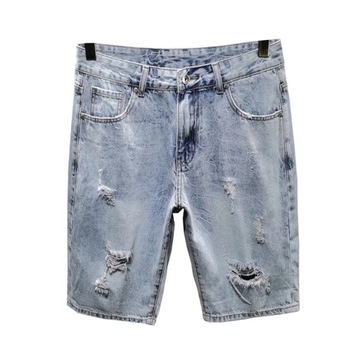 Ripped Jeans Shorts Men Summer Light Blue Straight