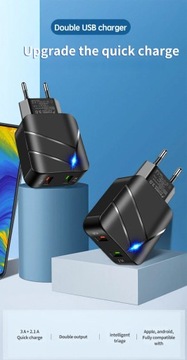 Двойной USB Qc3.0 2.1a Двухпортовый многопортовый зарядное устройство для мобильного телефона Двойной