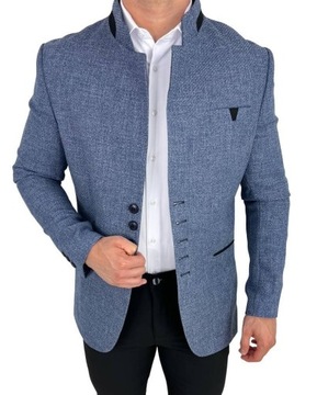 Marynarka meska stojka slim fit niebieska 846 - 48