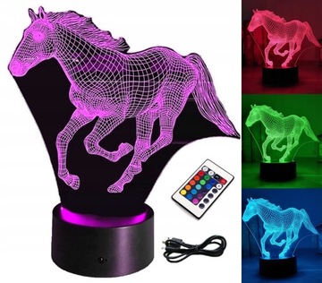 LAMPKA NOCNA PILOT KOŃ KONIK 3D LED RGB NA PREZENT