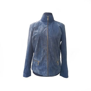 Niebieska kurtka skórzana 42 XL 100% skóra zamsz