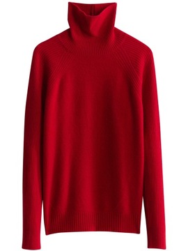 SWETER 100% WEŁNA MERINO GOLF CZERWONY L