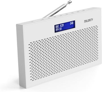 Białe Radio przenośne sieciowo bateryjne DAB+ FM Majority Histon 2 Alarm