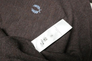 Fred Perry merino sweter brązowy v-neck wełniany męski M