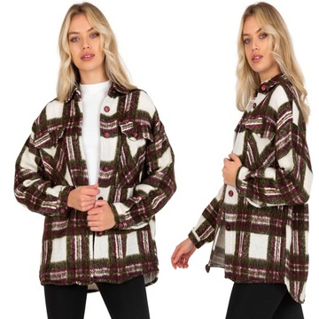KOSZULA DAMSKA DŁUGI RĘKAW KRATKA WIELOKOLOROWY OVERSIZE KURTKA PRZEJŚCIOWA