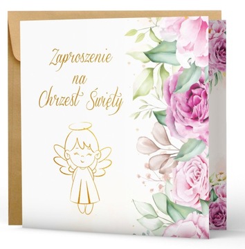 ZAPROSZENIA na chrzest z kopertą PAPIER PERŁOWY