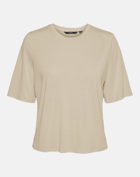 VERO MODA BEŻOWY LUŹNY T-SHIRT (S)