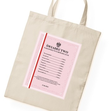 Torba na zakupy DLA WYCHOWAWCZYNI ŚWIADECTWO PERSONALIZOWANE beżowa