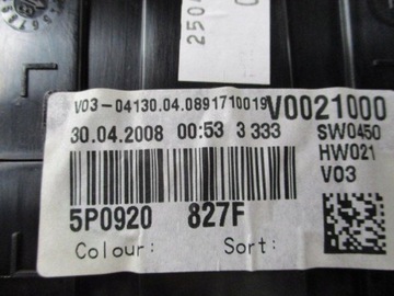 PŘÍSTROJOVÁ DESKA 5P0 ALTEA 1.9 TDI BXE 5P0920827F