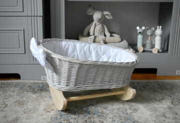 Плетеная колыбелька для кукол, цвет СЕРЫЙ, изготовлена ​​из лозы.