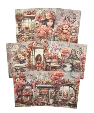 DEKORACYJNY PAPIER DO SCRAPBOOKINGU 30 ARK KWIATY DOM POSTACIE