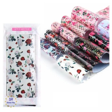 10x ФОЛЬГА ДЛЯ НОГТЕЙ 10смx4см НАБОР «ЦВЕТЫ РОЗЫ»