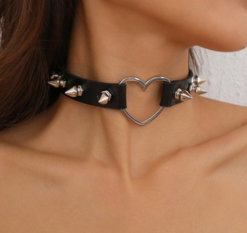 NASZYJNIK CHOKER CZARNY OBROŻA SERCE