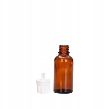 Butelka szklana brązowa 15 ml z kroplomierzem białym