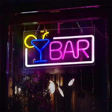 BAR NEON LED ŚWIECĄCY NAPIS SZYLD REKLAMOWY GOTOWY NA DRZWI REKLAMA LOKALU