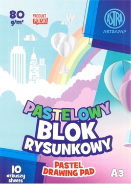BLOK rysunkowy A3 ASTRA 80g/10 KOLOROWY pastelowy