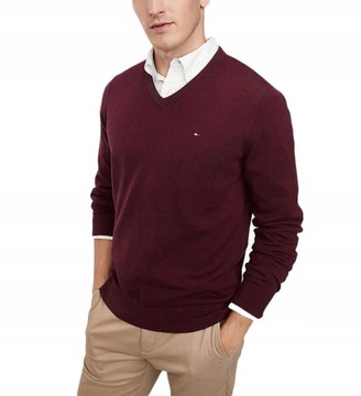 TOMMY HILFIGER SWETER MESKI BORDOWY V NECK S