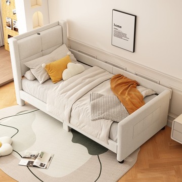 PŁASKIE ŁÓŻKO 90*200CM, Z INTERFEJSEM USB, PROSTY DESIGN, BEŻOWY