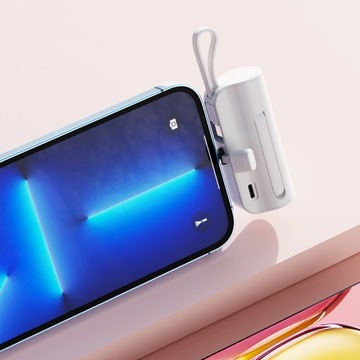 Mini power bank 5000mAh z obsługą IPHONE/TYP-C - BIAŁA