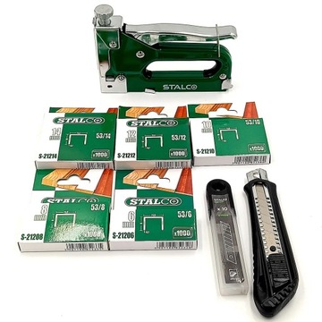 НАБОР обивочных материалов TAKER Stalco STRONG STAPLER + 5000 скоб + НОЖ + ЛЕЗВИЯ