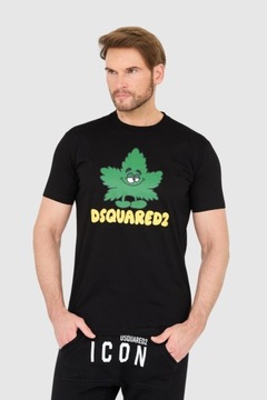 DSQUARED2 Czarny t-shirt z zielonym liściem S