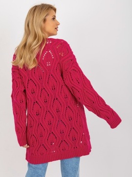 KARDIGAN AŻUROWY długi sweter NARZUTKA Z WEŁNĄ dark blue 3021 one size