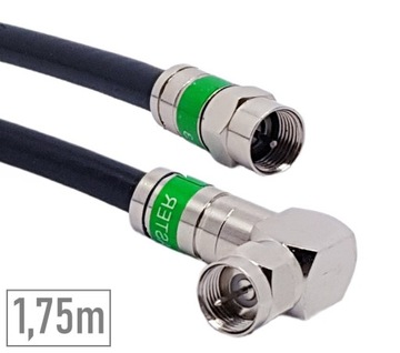 Kabel koncentryczny antenowy 1,75M czarny Wtyk F-Wtyk F KĄTOWY 1,1Cu