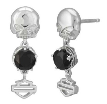 KOLCZYKI SREBRNE HARLEY DAVIDSON SKULL&STONE