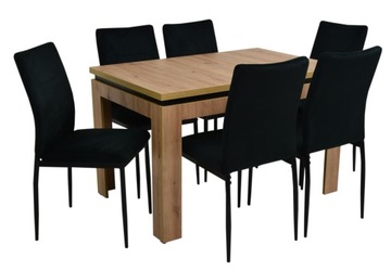 ROZKŁADANY stół do jadalni 6x czarne krzesła LOFT