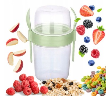 POJEMNIK NA MUSLI KUBEK DO JOGURTU ŁYŻECZKA WIDELEC NA MUSLI 1100ml KOLORY