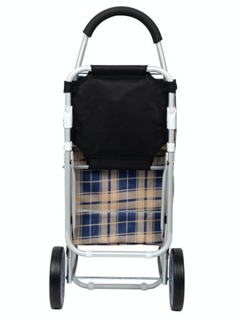 Большая алюминиевая тележка для покупок со складным стулом и сиденьем.