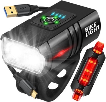 НАБОР МОЩНЫХ ВЕЛОСИПЕДНЫХ ЛАМП ПЕРЕДНЯЯ ЗАДНЯЯ СВЕТОДИОДНАЯ ВОДОНЕПРОНИЦАЕМАЯ USB-БАТАРЕЯ