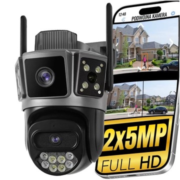 PODWÓJNA KAMERA 2X5MP 5GHz ZOOM ZEWNĘTRZNA OBROTOWA IP WIFI ALARM DETEKCJA