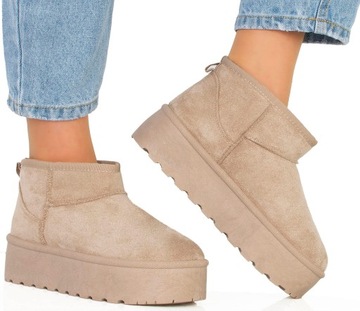 7875 БЕЖЕВЫЕ УТЕПЛЕННЫЕ БОТИНКИ НА ТОЛСТОЙ ПОДОШВЕ, СНЕЖНЫЕ БОТИНКИ НА ПЛАТФОРМЕ 37