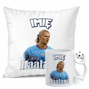 Zestaw personalizowany Kubek Piłkarski + Poduszka Haaland Manchester City